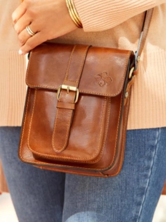 Patricia Nash Handbags - PATRICIA NASH CASCINA CROSSBODY BAG with Buckle LEATHER Cognac